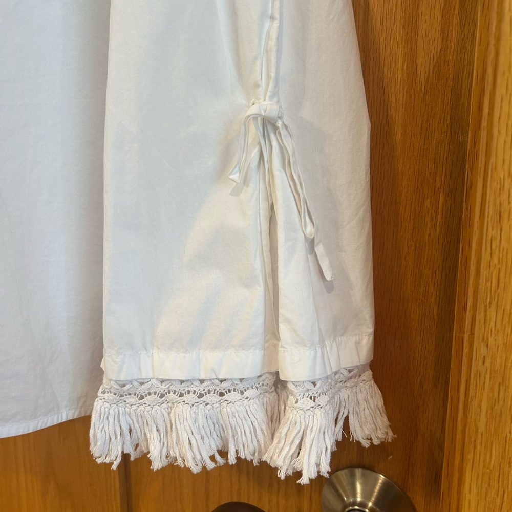 TORY‎ BURCH Sophie Fringed Crochet Trimmed 100% Cotton Poplin Top Size 12 - Picture 5 of 10